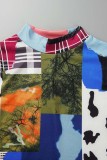 Multicolore Fashion Casual Print Basic O Neck Long Sleeve Two Pieces