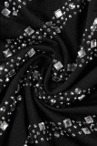 Черный модный сексуальный лоскутный комбинезон с горячим бурением и прозрачным вырезом под водолазку