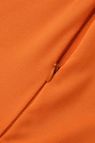 Abiti a maniche lunghe a collo alto con piume di rappezzatura scavate solide sexy arancioni