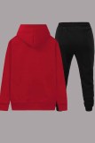 Nero Rosso Sportswear Stampa Lettera Colletto con cappuccio Manica lunga Due pezzi