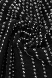 Черное сексуальное прозрачное полупрозрачное платье с длинными рукавами в стиле пэчворк (с трусиками)