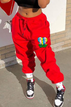 Calças com estampas casuais vermelhas com cordão e bolso reto com posicionamento reto