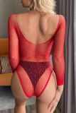 Rose Rouge Sexy Solid Patchwork See-through Mesh Saint Valentin Lingerie