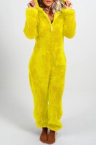 Monos casual living sólido patchwork cuello con capucha regular amarillo