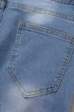 Jean skinny en denim taille haute patchwork uni décontracté bleu moyen