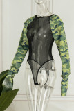 Камуфляжный сексуальный повседневный камуфляжный принт в стиле пэчворк Прозрачный комбинезон с круглым вырезом