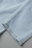 Jeans azul claro casual patchwork sólido plus size