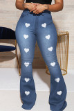 Babyblauwe casual print patchwork grote maten jeans