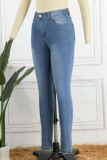 Jeans jeans skinny casual moda casual patchwork sólido cintura alta