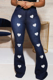 Baby Blue Casual Print Patchwork Plus Size Jeans