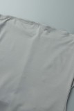 Серый Сексуальный однотонный узкий комбинезон с открытой спиной и халтер (с рукавами)
