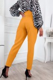 White Casual Solid Buttons Regular High Waist Conventional Solid Color Trousers