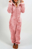 Pink Casual Living Solid Patchwork Hooded Collar Regular Jumpsuits