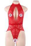 Rode sexy stevige uitgeholde patchwork doorzichtige Valentijnsdag lingerie
