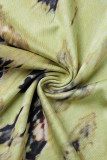 Bandagem Amarela Elegante Estampada Oca Patchwork Macacões Retos Decote em V (Sem Cinto)