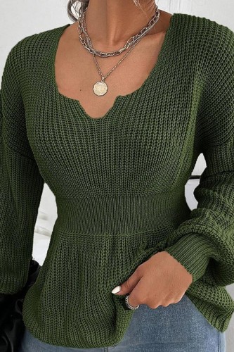 Green Casual Solid Basic V Neck Tops
