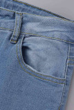 Jean skinny en denim taille haute patchwork uni décontracté bleu moyen