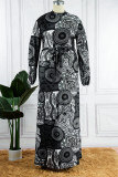 Vert Fashion Casual Print Patchwork O Neck Straight Plus Size Robes