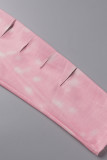 Stampa casual rosa strappata patchwork scavata o collo manica lunga due pezzi