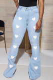 Blue Casual Print Patchwork Plus Size Jeans