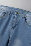 Ljusblått Mode Casual Solid Patchwork Skinny Jeans med hög midja
