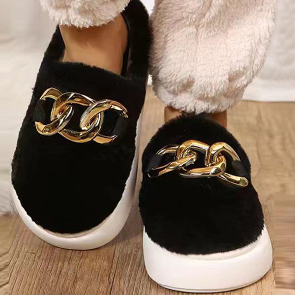 Zwarte casual living patchwork effen kleur ronde warme comfortabele schoenen