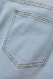 Jeans taglia forte patchwork solido casual blu medio