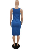 Blue Sexy Casual Solid Vests U Neck Sleeveless Dress