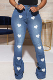 Mörkblå Casual Print Patchwork Plus Size Jeans