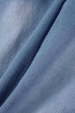 Hellblaue, modische, lässige, solide Patchwork-Röhrenjeans mit hoher Taille