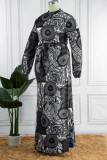 Black Fashion Casual Print Patchwork O Neck Straight Plus Size Dresses