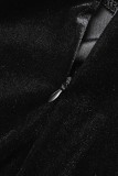 ブラック セクシー カジュアル ソリッド パッチワーク Oネック ロングスリーブ プラスサイズ ドレス