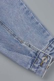 Ljusblå Casual Solid Patchwork Turndown-krage Långärmad vanlig jeansjacka