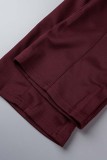 Calça bordô casual sólida básica regular cintura alta convencional de cor sólida