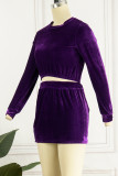 Purple Sexy Solid Basic O Neck Long Sleeve Two Pieces
