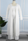 Blanco Casual Sólido Cardigan Chalecos Pantalones O Cuello Tallas grandes Dos piezas