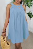 Light Blue Casual Solid Patchwork O Neck Straight Dresses