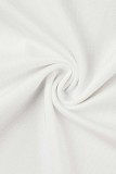 Vestidos de manga larga con cuello en V asimétrico de perforación en caliente de patchwork sexy blanco