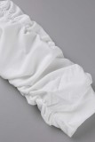 Белый Повседневная однотонная ткань в стиле пэчворк с круглым вырезом и длинным рукавом из двух частей