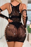 Black Sexy Solid Hollowed Out See-through Lingerie
