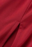 Röd Mode Sexig Plus Size Solid Patchwork Backless Slit Off Shoulder Aftonklänning
