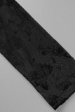 Negro sexy sólido patchwork plumas sin espalda fuera del hombro vestidos de manga larga