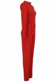 Roter sexy Druckbuchstabe-Reißverschluss-Kragen-Overalls