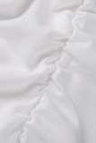 Witte casual effen patchwork gevouwen O-hals lange mouw tweedelig