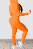 オレンジ カジュアル プリント レター フード付きカラー 長袖 XNUMX ピース
