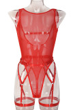Red Sexy Solid Bandage Patchwork See-through Valentines Day Lingerie