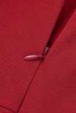 Röd Mode Sexig Plus Size Solid Patchwork Backless Slit Off Shoulder Aftonklänning
