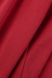 Robe de soirée rouge mode sexy grande taille solide patchwork dos nu fente hors de l'épaule