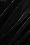 Vestidos preto sexy casual sólido patchwork manga longa com decote em O e vestidos tamanho grande