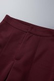 Calça bordô casual sólida básica regular cintura alta convencional de cor sólida